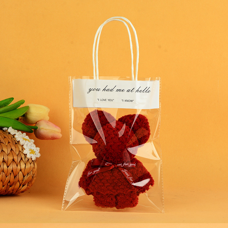 Picture of Pineapple Pie Towel Bear Shape Wedding Happy Word Accompanying Gift Happy Shop Full Moon One-Year-Old Return Gift Creative Gift Square