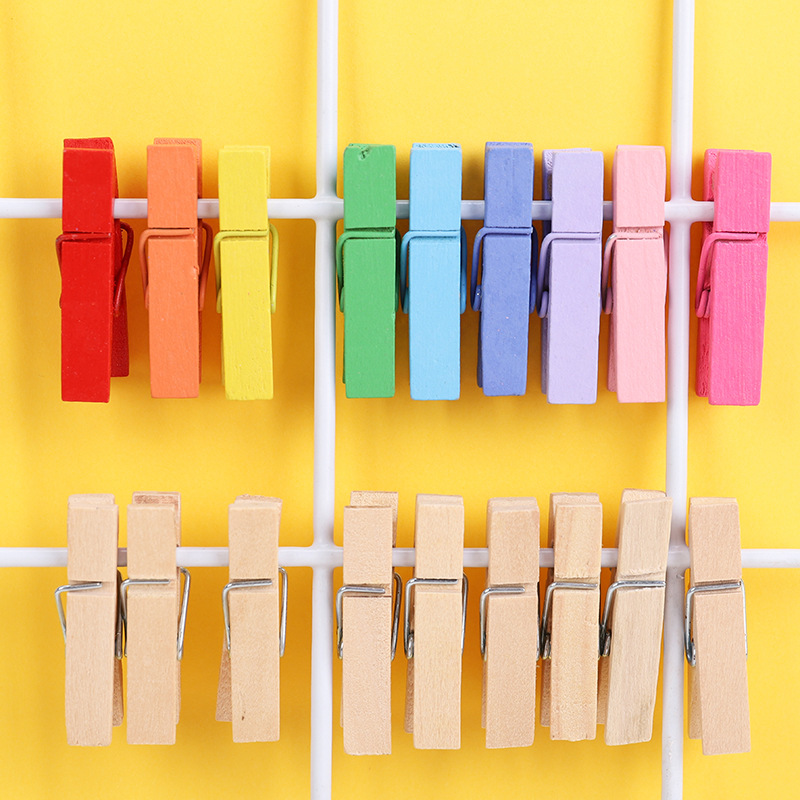 Colorful Log Clip Photo Clip Hemp Rope Photo Hanging Decorative Note Clip Cute Kindergarten Lanyard Wooden Clip