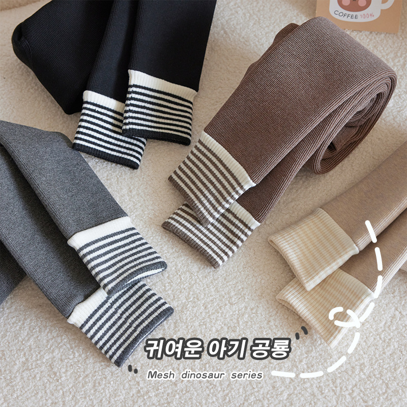 1-children's leggings 2023 autumn and winter thickened children's leggings striped warm baby leggings cotton