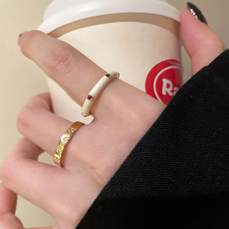 Colorful Drop Glaze Open Ring Women's Fashion Design Mang Star Flash Diamond Finger Ring Ins Advanced Light Luxury Jewelry Finger Ring