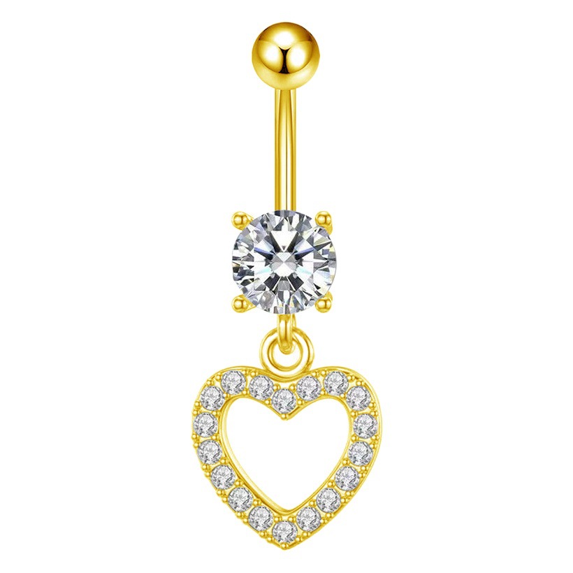 Cross-border e-commerce hot selling navel ring heart-shaped copper inlaid zircon navel ring European and American body piercing jewelry online wholesale