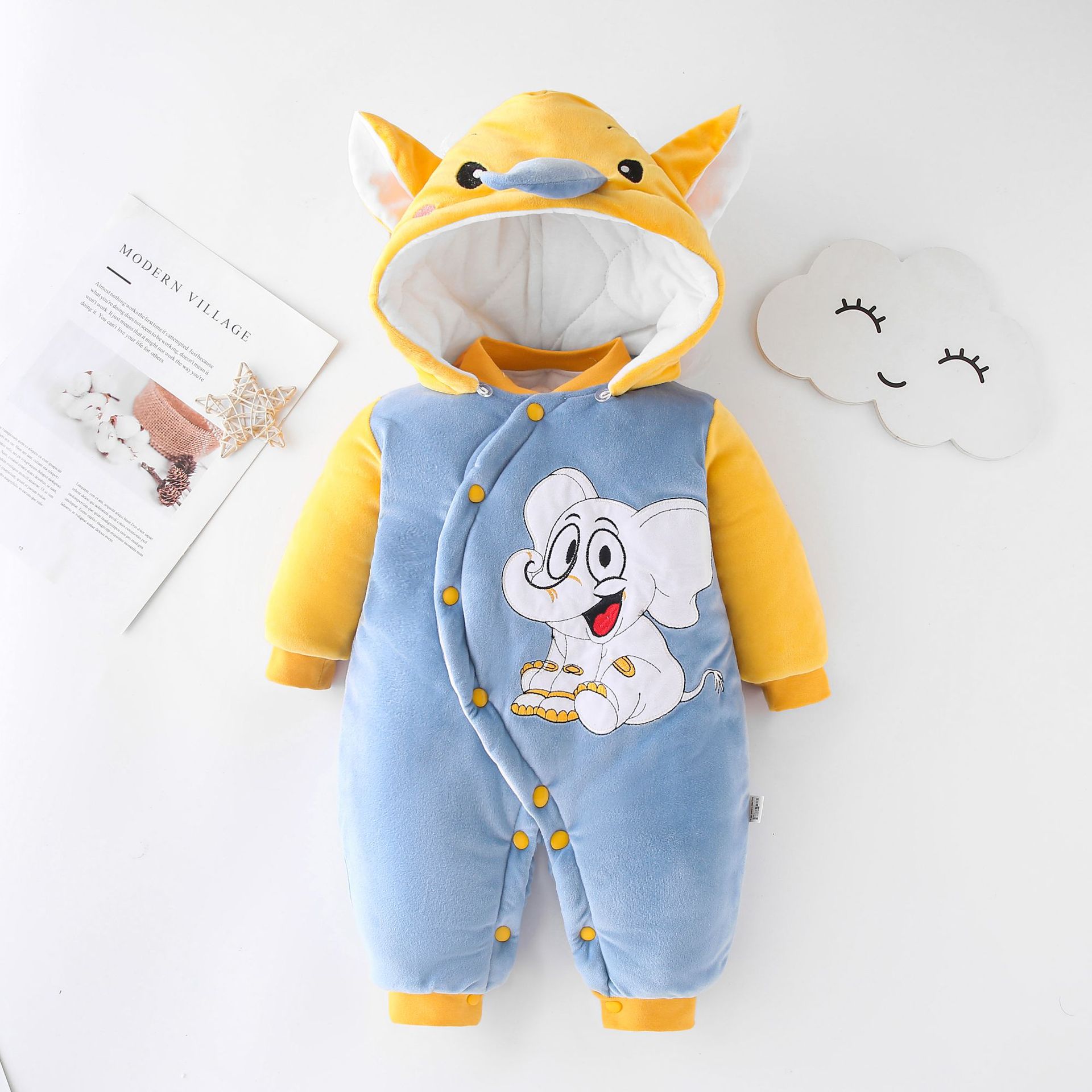 Picture of Baby Jumpsuit quilted super cute romper newborn cute cartoon clothes hooded baby romper