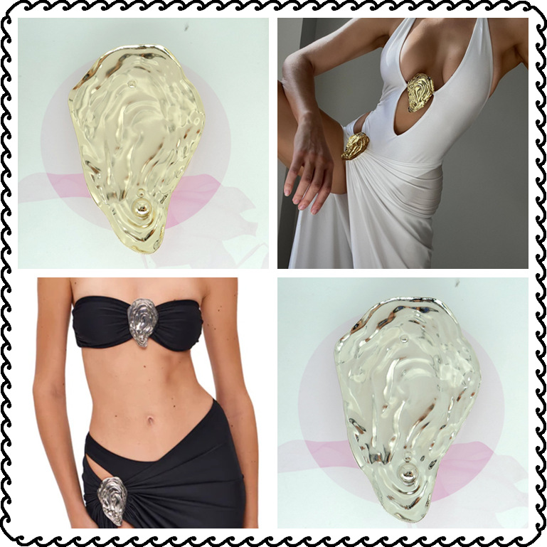 Creative Design Bikini Metal Oyster Shell Pearl Accessories Swimwear Chicken Heart Oyster Shell Jewelry Large Buckle