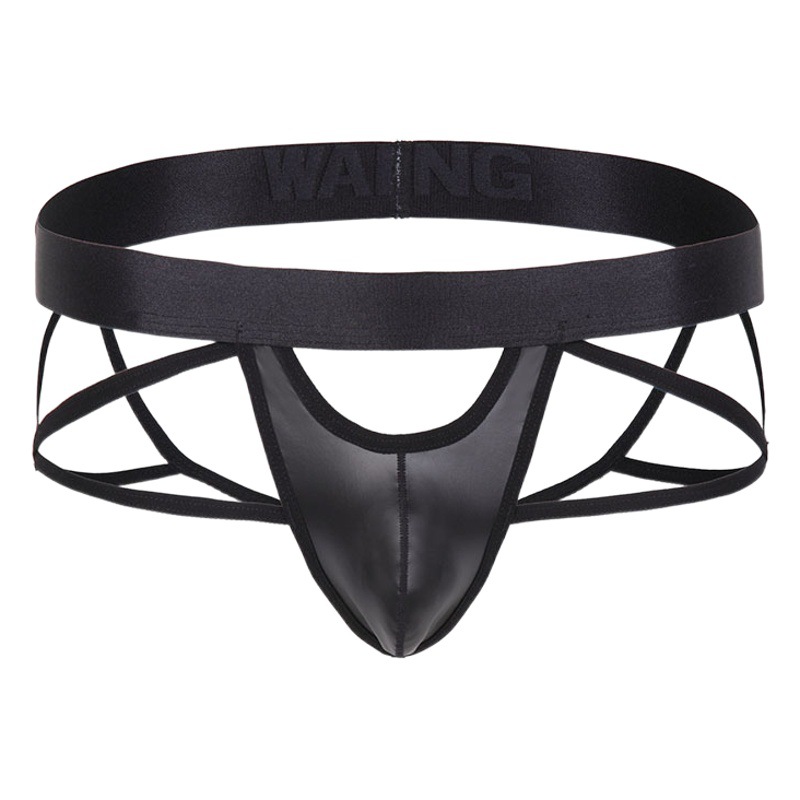 European and American men's sexy underwear transparent sexy imitation leather mesh young boys thong foreign trade cross-border wholesale