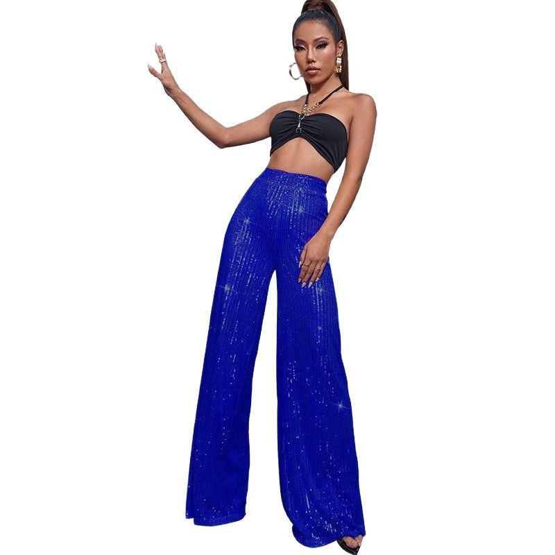 Picture of 2025 European and American Cross-border Women's High Waist Fashion Casual Pants Sequin Loose Dagging Wide Leg Pants Summer Women