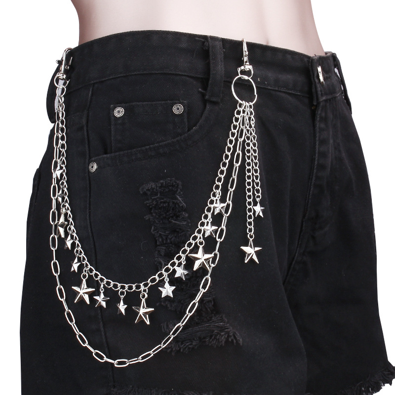 European and American Cross-border Jewelry All-match Metal Hollow Star Waist Chain Hip-hop Punk Geometric Metal Tassel Pants Chain Women
