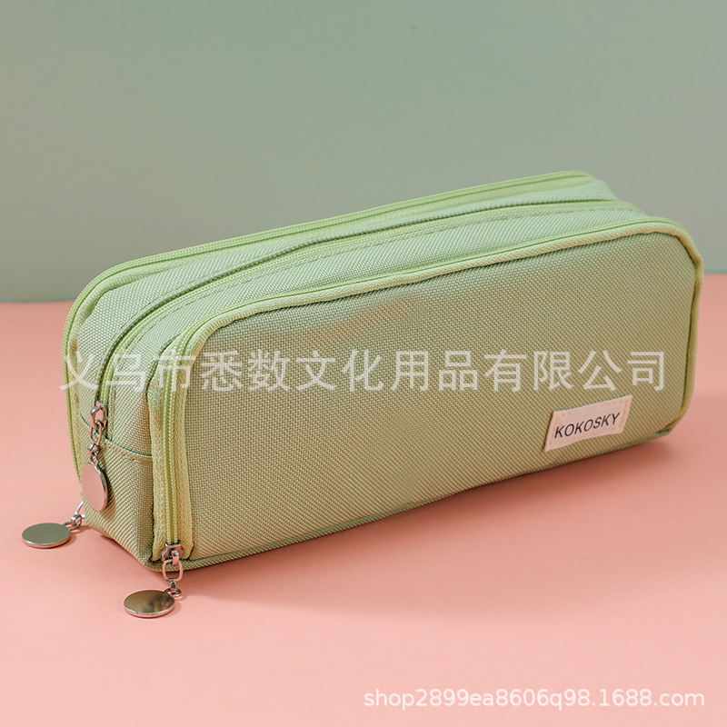 Picture of in stock Double Open Canvas Pencil Bag Wholesale Multi-layer Large Capacity Student Junior High School Student Pencil Case Multifunctional Simple Stationery Bag