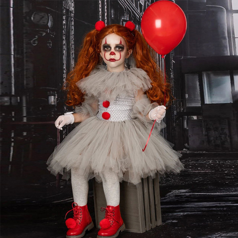 Picture of 2025 Clown Suit Children's Mesh Princess Dress Girls Dress Suit Christmas Halloween Performance Costume