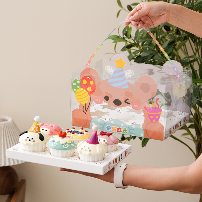 Graduation Season Sushi Cartoon Bear Pet Suitcase Cupcake Packaging Box Round Dessert Cup 6-Piece Packaging Box