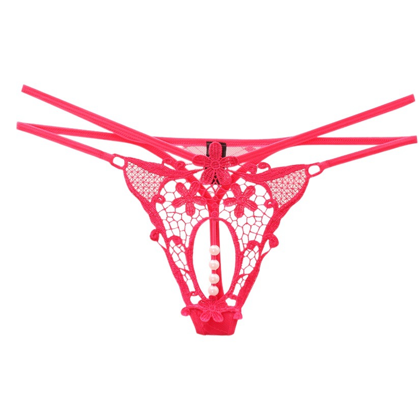 Sexy Transparent Hot Open Crotch Thong Women's Low Waist Sexy Temptation Pearl Massage Japanese Style Hollow T-shaped Underwear