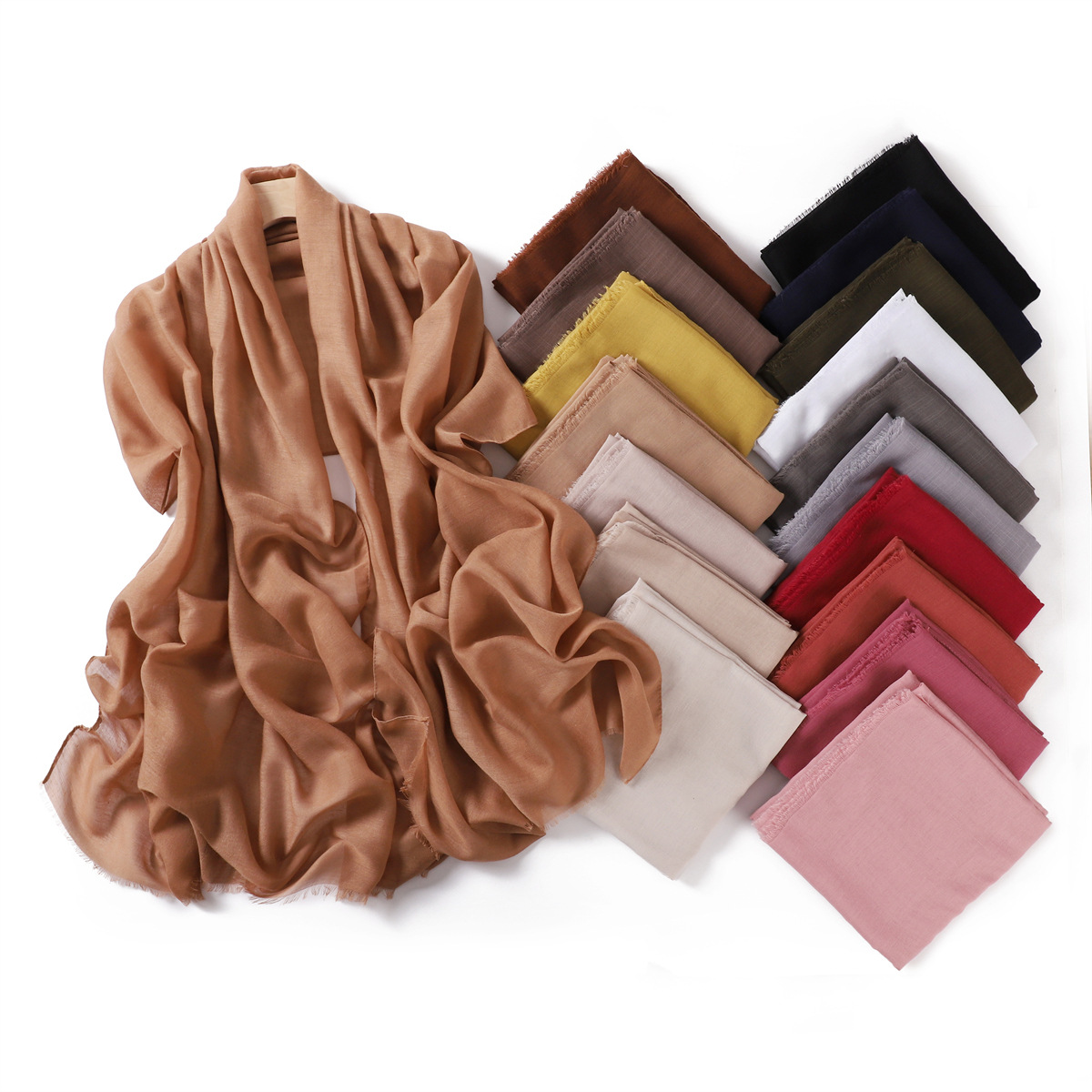 Picture of New fashion cotton and linen soft autumn and winter combed cotton monochrome short beard flat long scarf scarf scarf scarf scarf shawl in stock