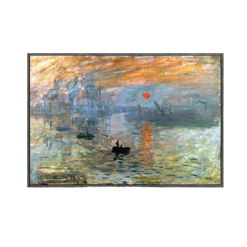 Modern minimalist living room dining room decorative painting painter Monet landscape painting sunrise impression micro spray oil painting inner frame painting