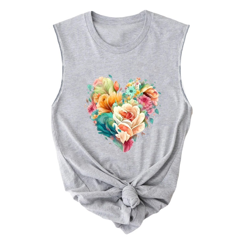 2023 AliExpress Cross-border shirt New Summer Beach Sunset Coconut Tree Round Neck Sleeveless T-shirt