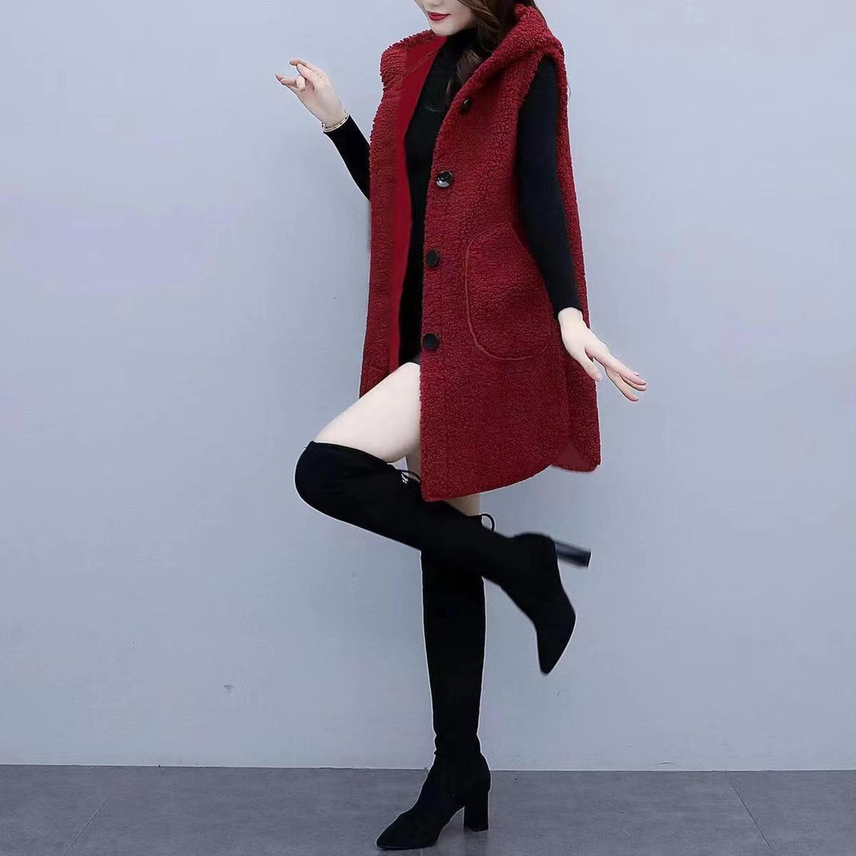 Picture of Lambswool 2023 vest autumn and winter fashion style mid-length coat plus size fat sister thickened hooded outer fashion