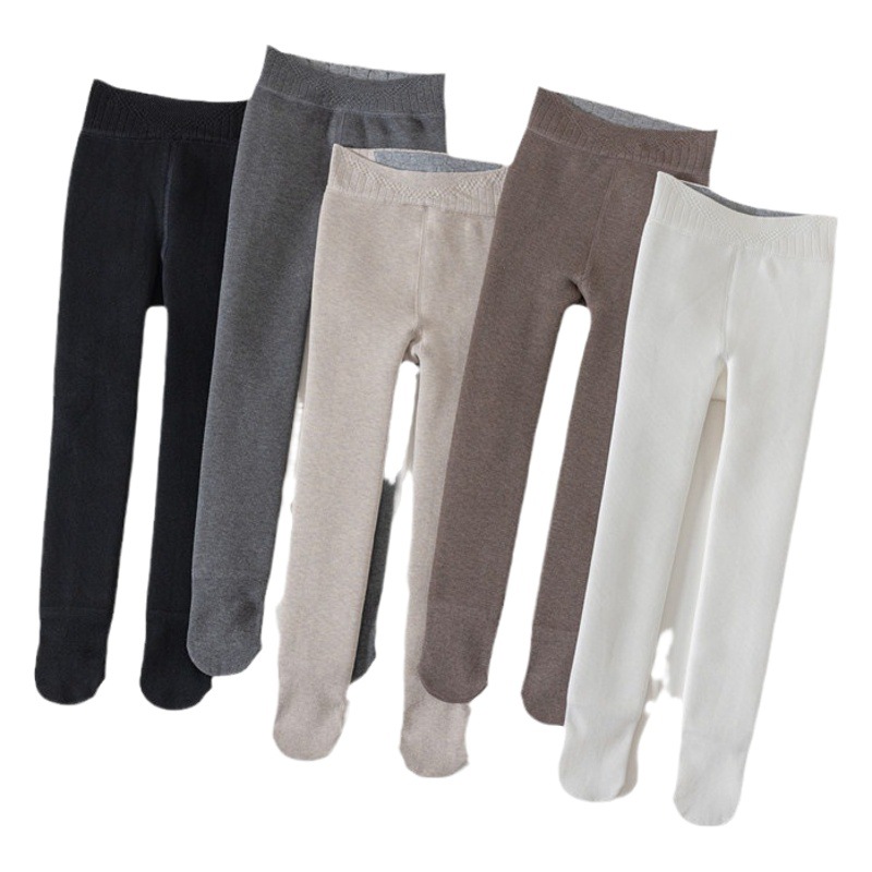 Children's fleece-lined thick leggings lambswool warm girls' ankle-length pantyhose
