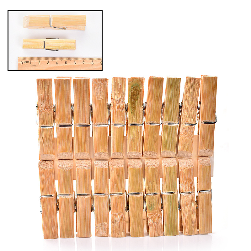 Picture of Old-fashioned bamboo pants rack with multi-clip pants clip household seamless hanging pants special bamboo rack retractable hanger drying clip