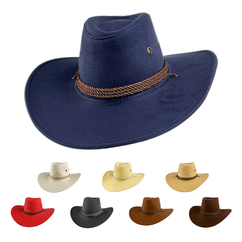 Cross-border Suede Western Cowboy Hat Men's Ethnic Style Retro Knight Wool Hat Women's Windproof Felt Jazz Hat