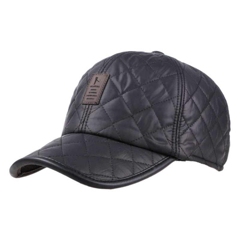 Autumn and Winter Men's Winter Bright Leather Baseball Cap Casual Sports Leather Label Thickened Warm Ear Protection Hat Manufacturer Wholesale