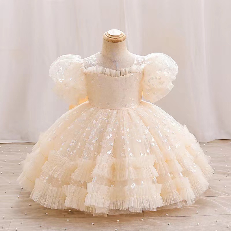 Amazon Show Children's Dress 2024 New Bronzing Mesh Puffy Dress Elegant Butterfly Color Printing Evening Dress