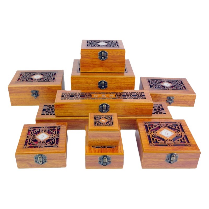 Jewelry jade jewelry packaging wooden box with buckle storage box bracelet Wenwan ornaments box collection gift box