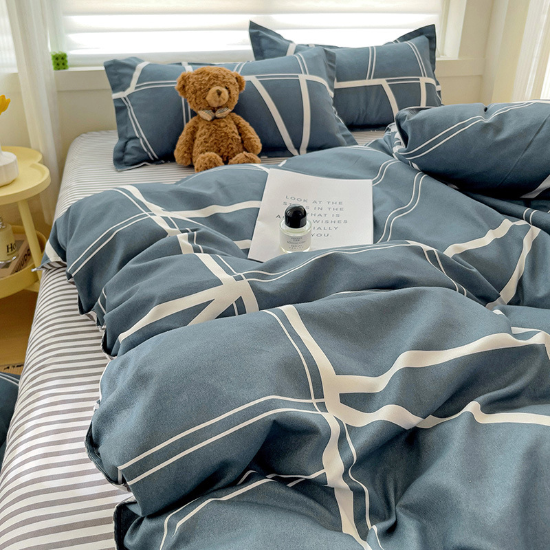 Picture of Class A Maternal and Infant Grade Four-Piece Set Small Fresh Thickened Sanding Quilt Cover Washed Cotton Bed Sheet Quilt Cover Dormitory Three-Piece Set ins