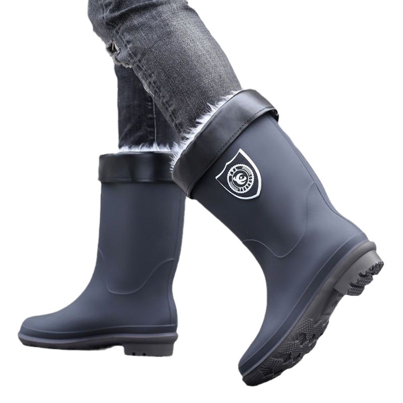 Rain boots 39-48 size medium simple waterproof drawstring extra large size men's and women's medium warm waterproof fleece-lined detachable non-slip women's boots