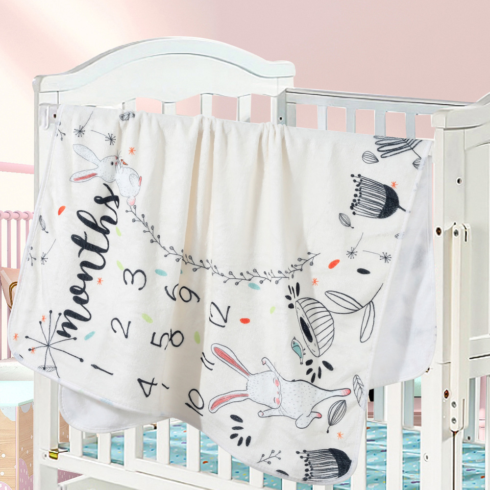 Picture of Baby Milestone Photo Blanket Cute Rabbit Flower Print Blanket Baby Growth Memorial Photo Background Blanket
