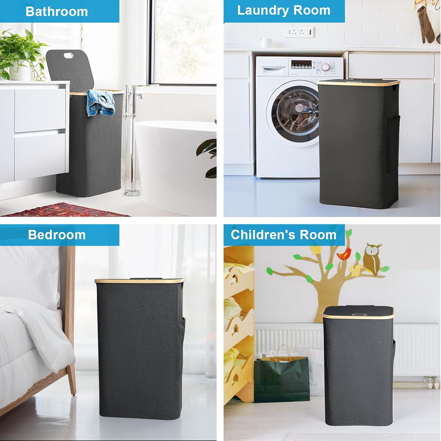 Picture of Dirty Clothes Basket Home Dirty Clothes Basket Bamboo and Wooden Handler with Lid Storage Basket Nordic Simple Bathroom Home Bamboo Cloth Laundry Basket