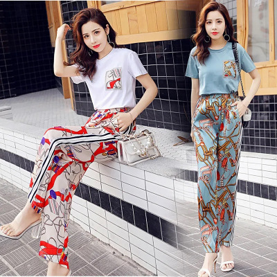 2022 Casual Sports Suit Women's Summer New Korean-style Printed Pants Two-piece Set Women's 8808#