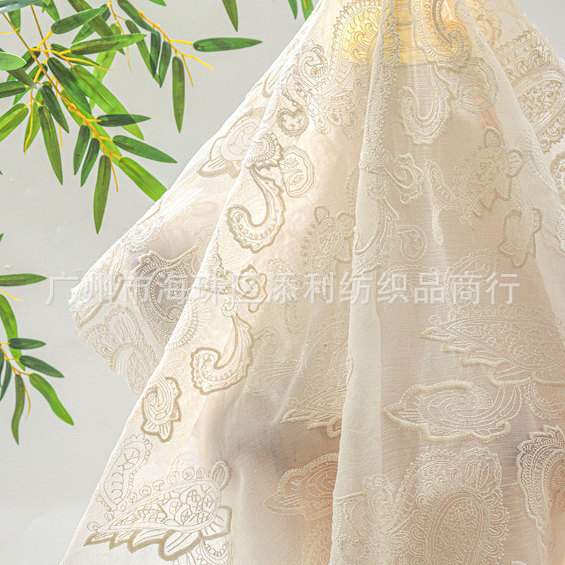 Picture of 2024 New Chinoiserie Monochrome National Style Cashew Flower Embroider Fabric Wedding Dress Clothing Kidsren's Clothing Breathable Fabric