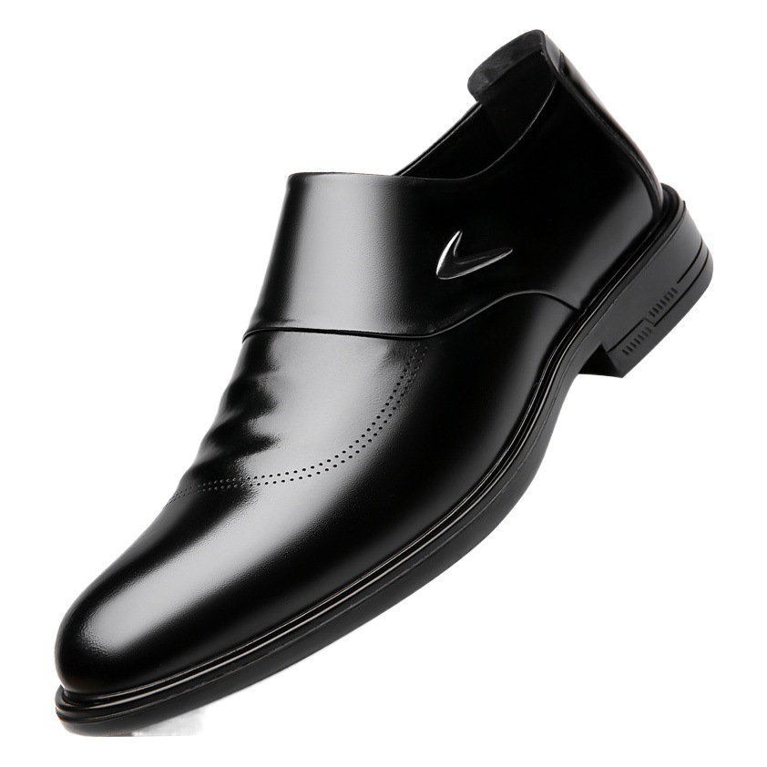 2024 Spring and Autumn new men's formal leather shoes men's British business leather pointed wedding shoes slip-on single shoes 1987