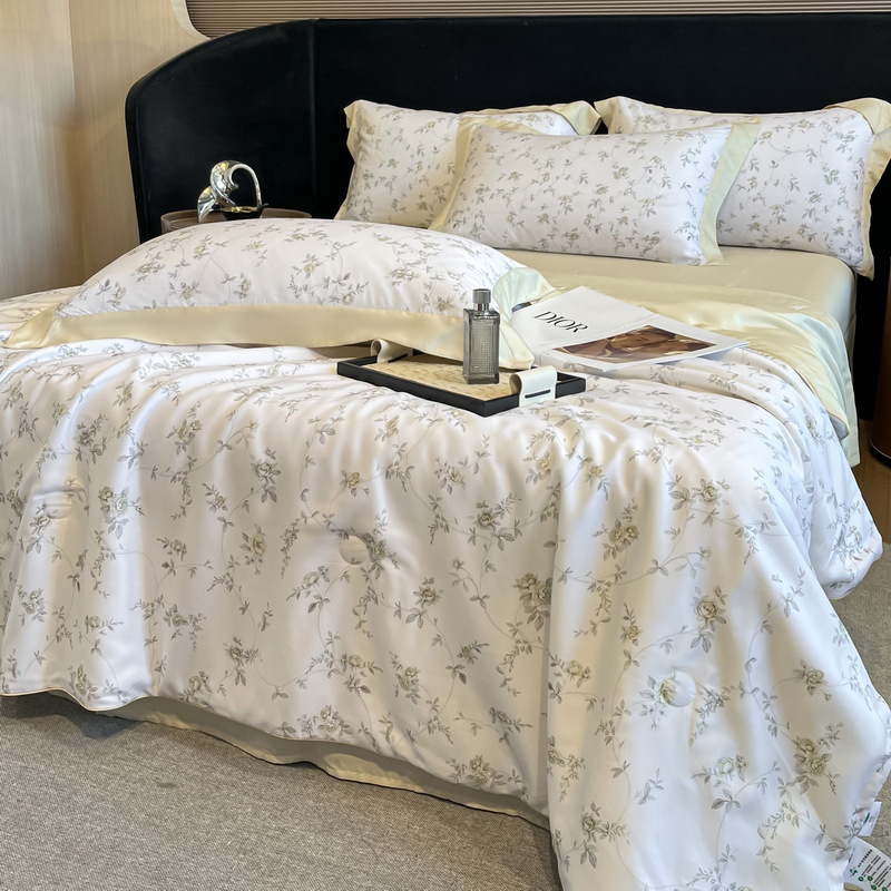 Light Luxury 100-piece Tencel Summer Quilt Four-piece Double-sided Ice Silk Cool Summer Quilt Machine Washable Washable Air Conditioning Quilt