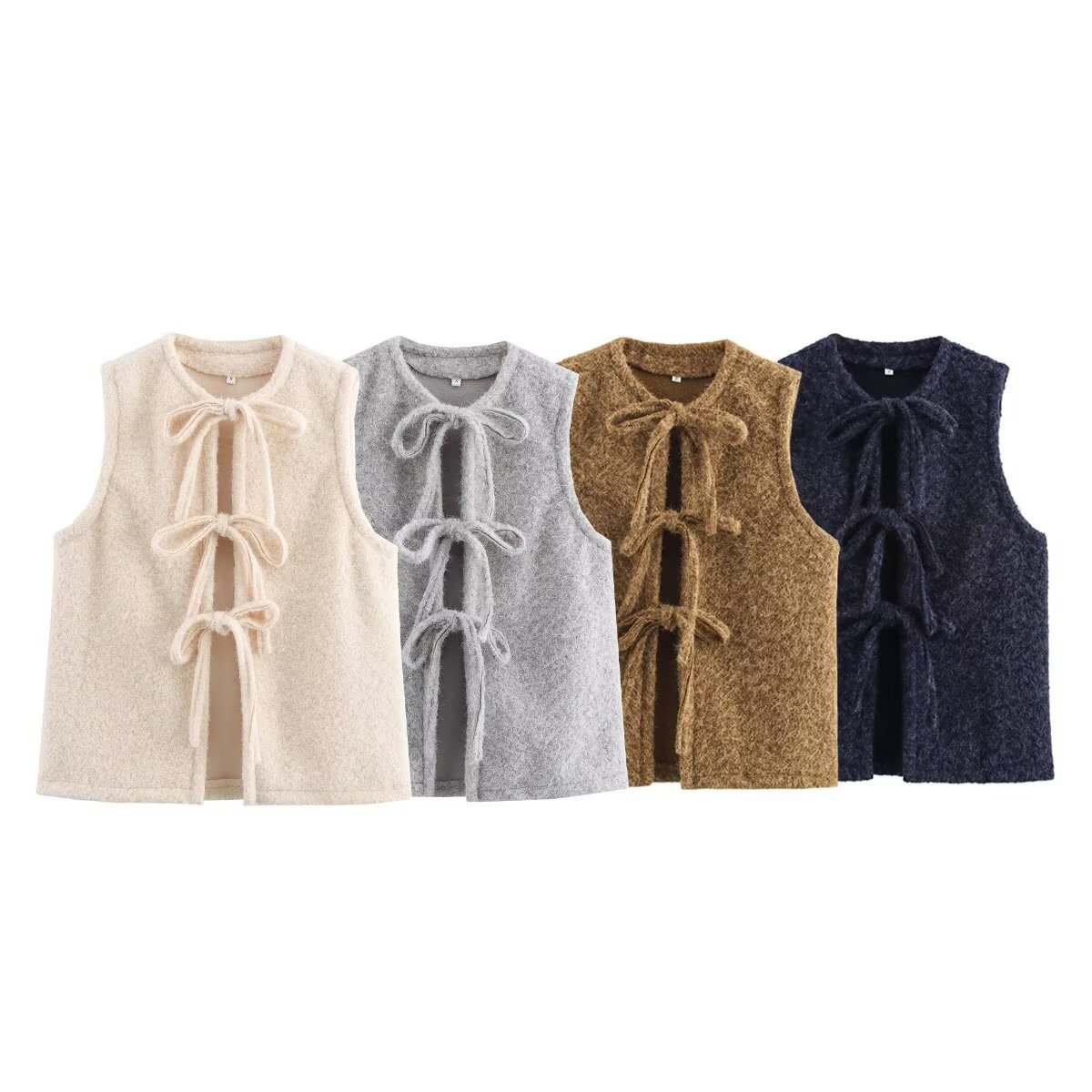 ZA Cross-border Women's Clothing Wholesale European and American Style New Style All-match Crewneck Bow Lace Vest