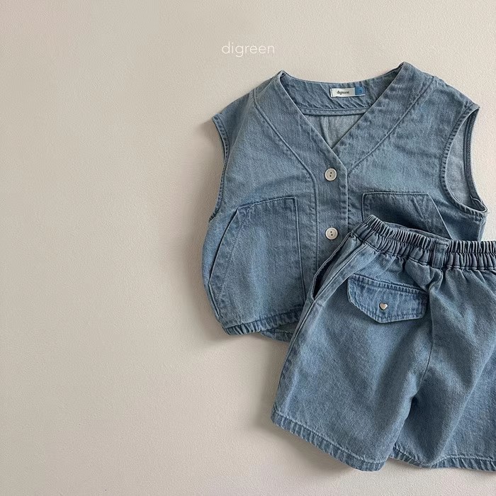 Korean Style Children's Wear Summer Thin Casual Versatile Soft Vest Cardigan Shorts suit