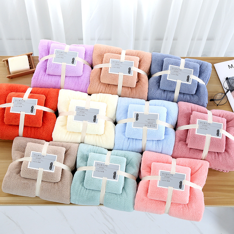 Picture of Factory wholesale coral fleece towel towel gift suit thickened mother and child towel a generation of printed logo