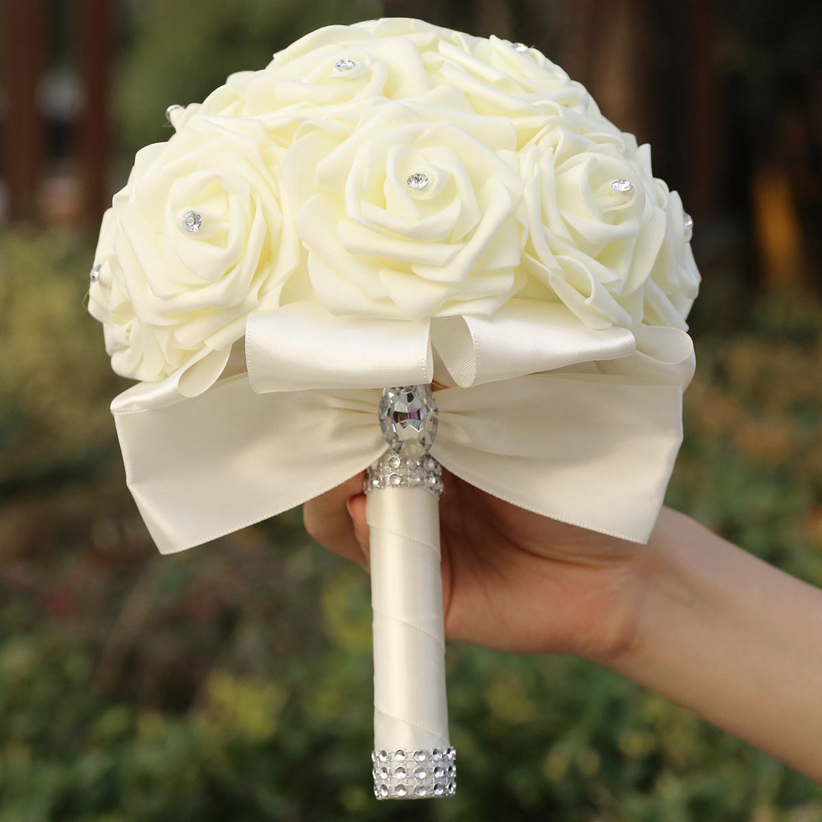 Milk color bride PE foam ribbon holding flower wedding simulation rose holding flower bouquet cross-border supply W2018D