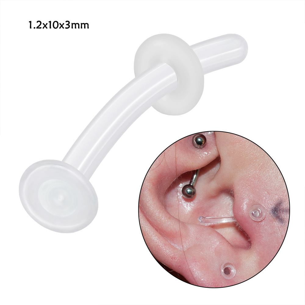 Picture of Cross-Border Transparent Glass Nose Nail C-Shaped Nose Ring L-Shaped Curved Rod Invisible Nose Ring Ear Bone Nail Earrings Piercing Navel Nail