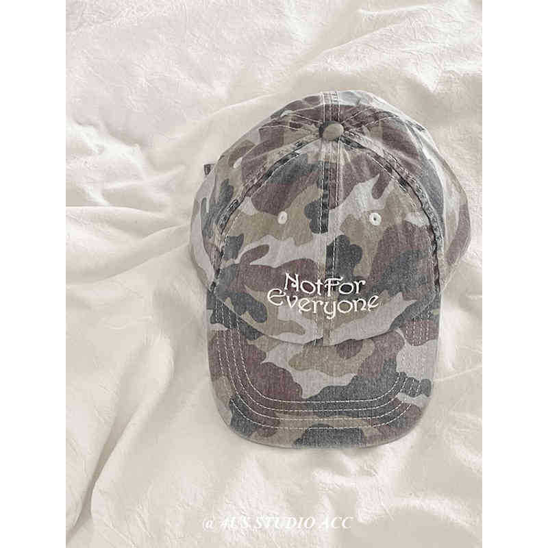 Picture of Hot Girl Street Vintage Camouflage Antique Washed Letter Embroidered Baseball Cap Women's Soft Top Show Face Small Cap Couple