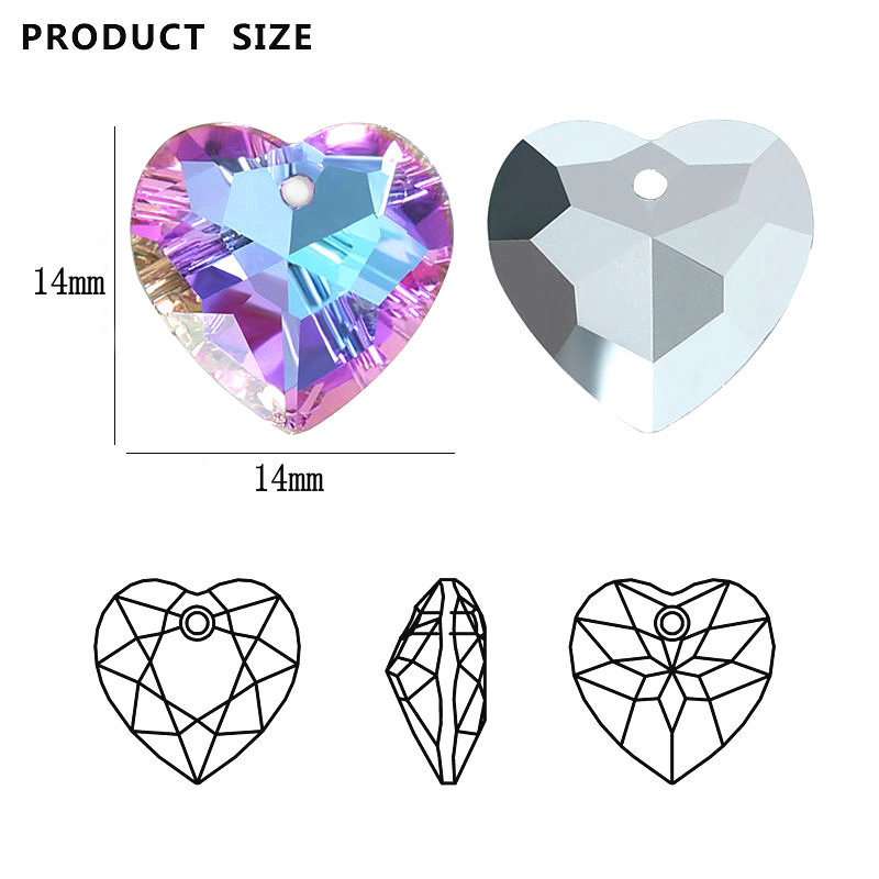 Picture of New 14mm heart crystal pendant diy accessories electroplated Aurora magic necklace pendant jewelry 12/bag