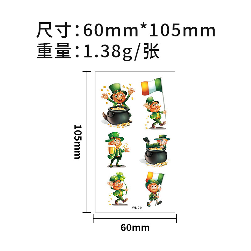 Picture of Cross-border Source Waterproof Sweat Green Hat Clover Face Irish Day Sticker St Patrick's Day Tattoo Sticker