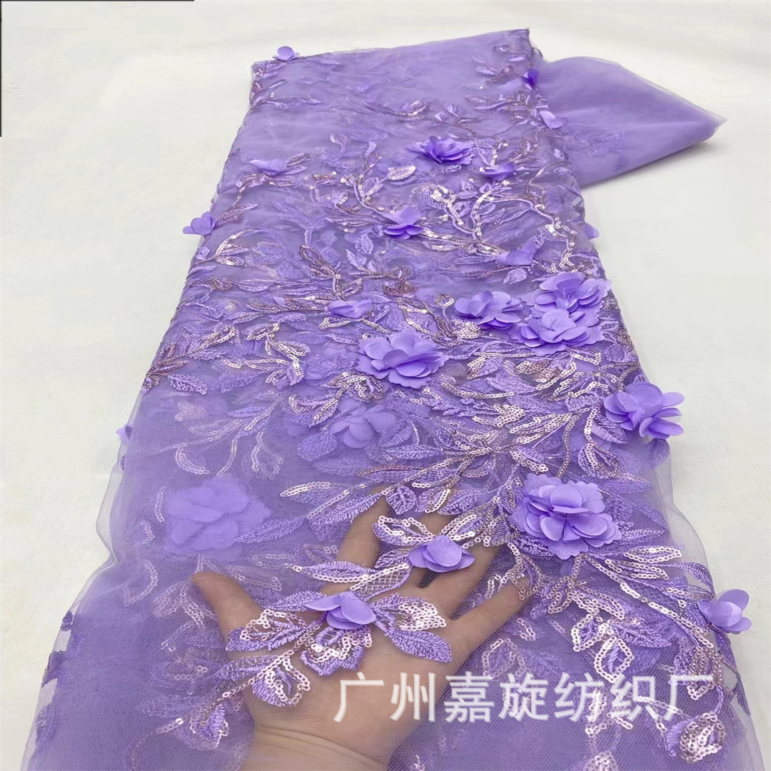 Picture of Embroidered fabric lifelike big flower beads embroidered mesh fashion clothing sequined fabric lace JX346