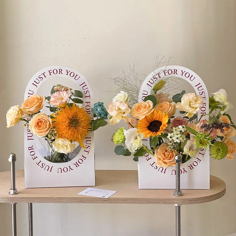 Hualian Internet Celebrity English Satchel Flower Box Bouquet Flower Arrangement Box Floral DIY Material Packaging Box Flower Shop Decoration Box