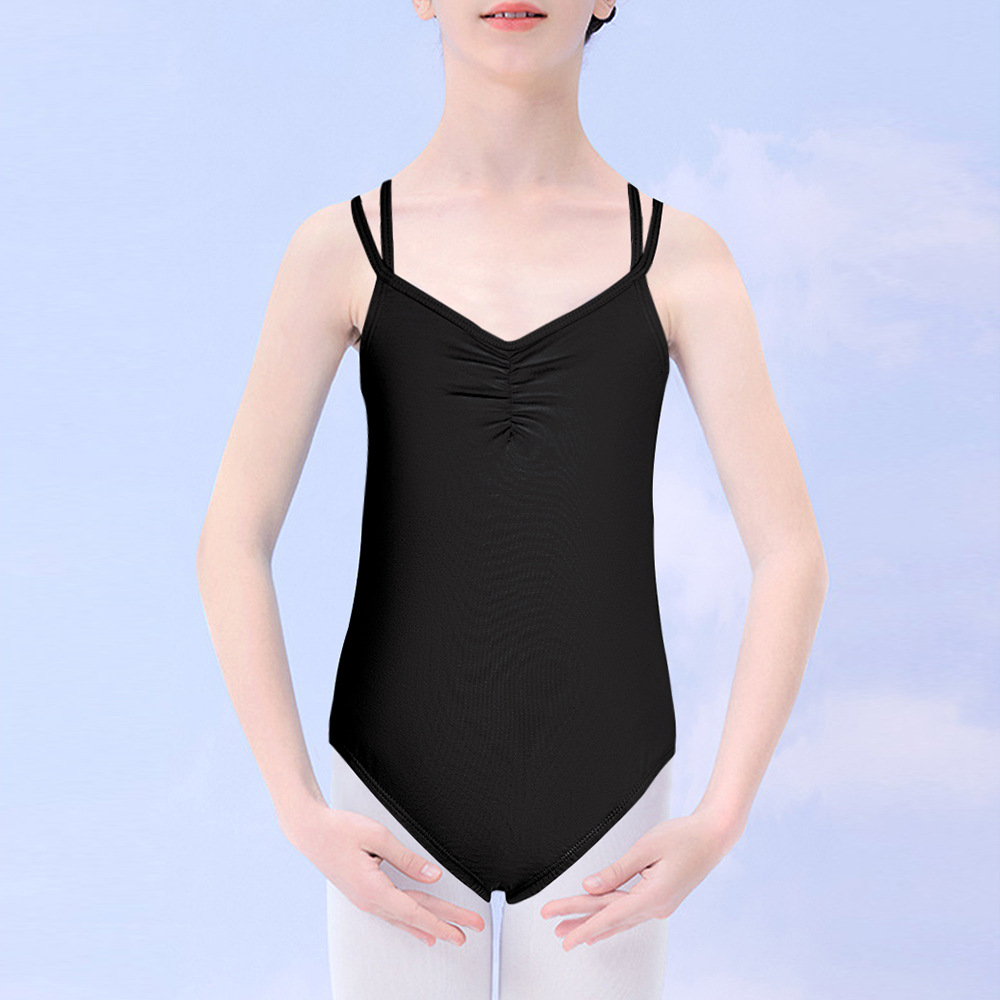New girls' double strap dance clothes children's ballet skirt summer pure cotton V-neck practice performance clothes one-piece