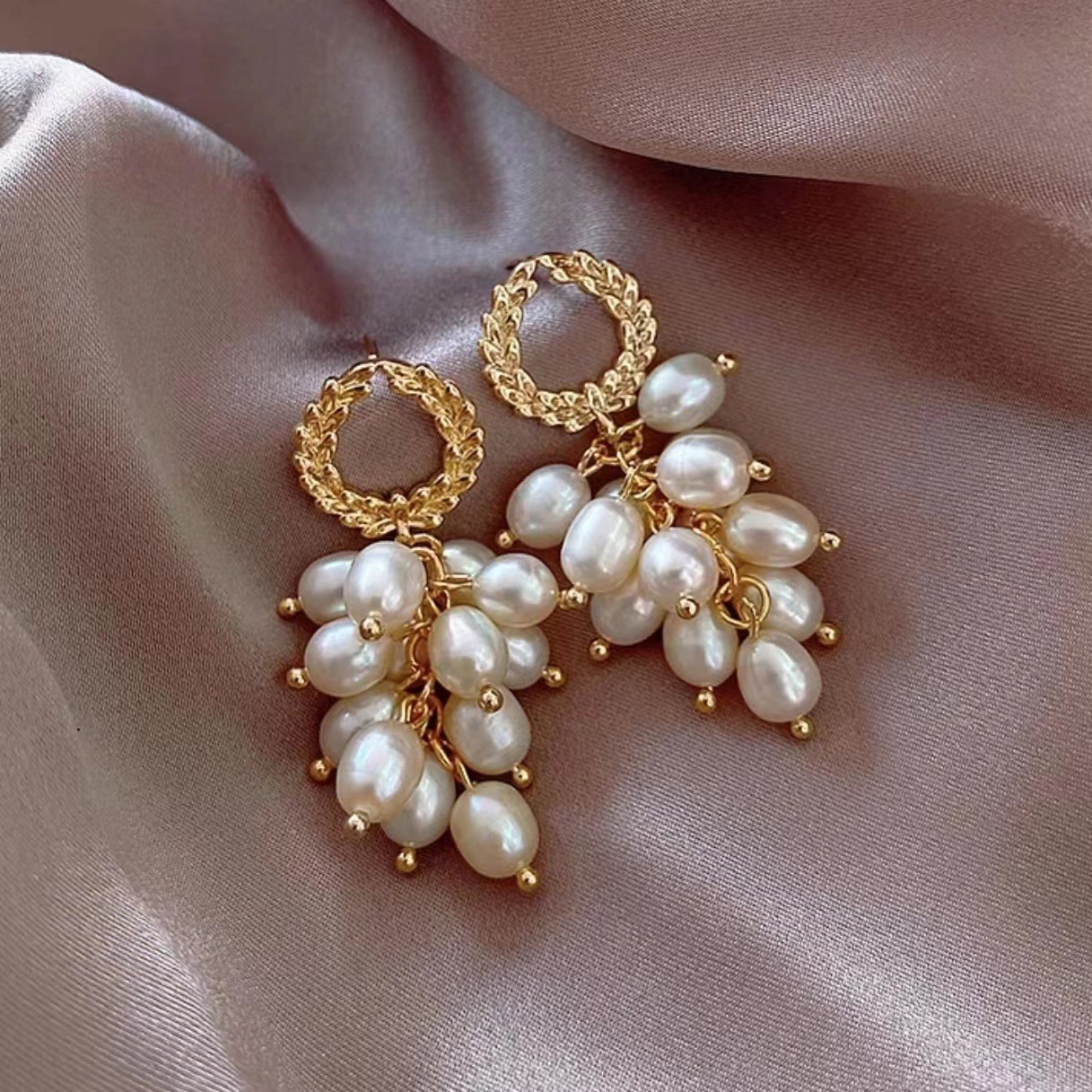 Natural Freshwater Baroque Pearl Personalized Fashion Women's Light Luxury Niche Earrings Ear Studs Design Sense Wheat Ear Earrings