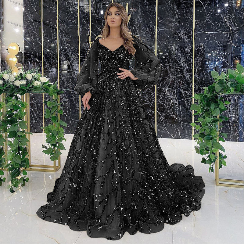 Picture of 2025 Cross-Border New Golden Heavy Industry Beaded Luxury Evening Dress Sexy Socialite Aura Queen Long Dress Dq7109