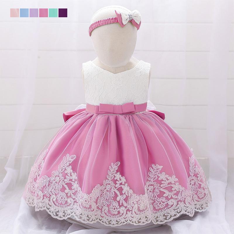 Picture of Amazon Baby Dress Big Bow Lace Wedding Dress Princess Dress Baby One Year Old Washable Dress with Hairband