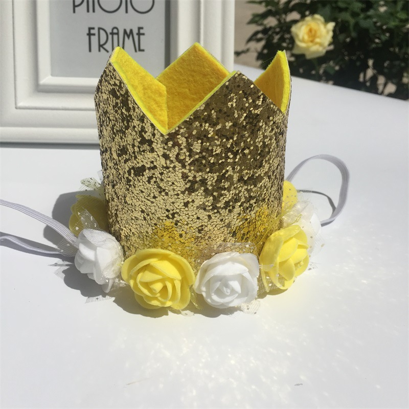 Picture of Children's Birthday Hat Baby Hundred Days Full Moon Birthday Crown Flower Sequins Party Decoration Supplies