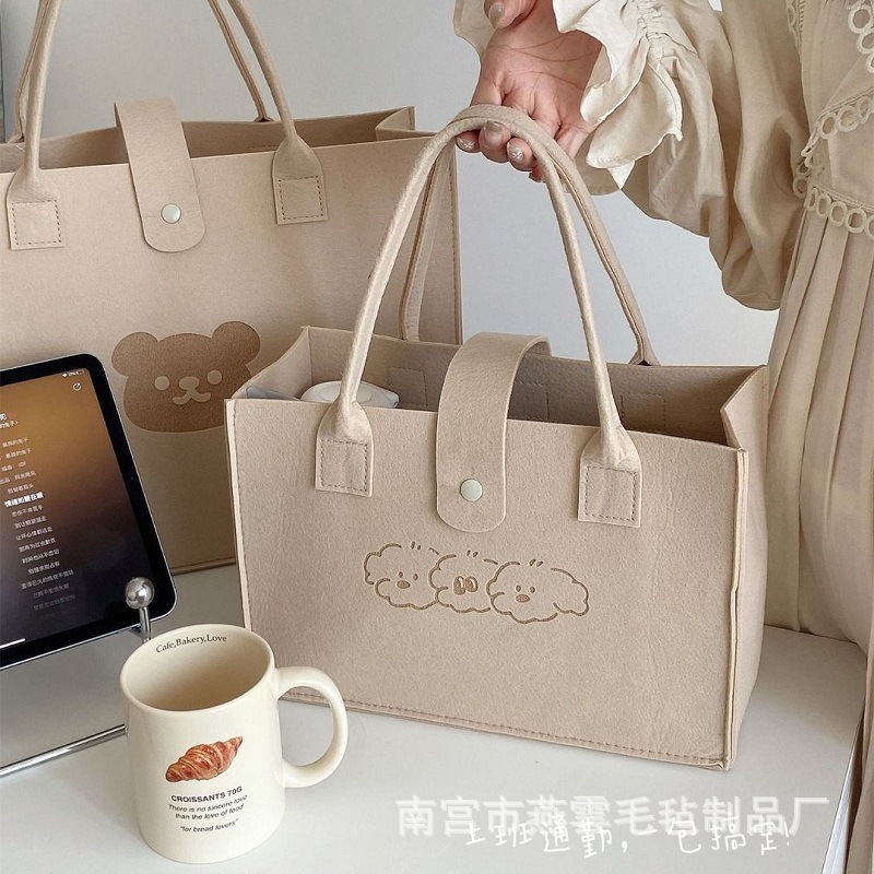 New Felt Handbag Cartoon Shoulder Handbag Large Capacity Fashion Shopping Bag DIY Hand Gift Felt Bag