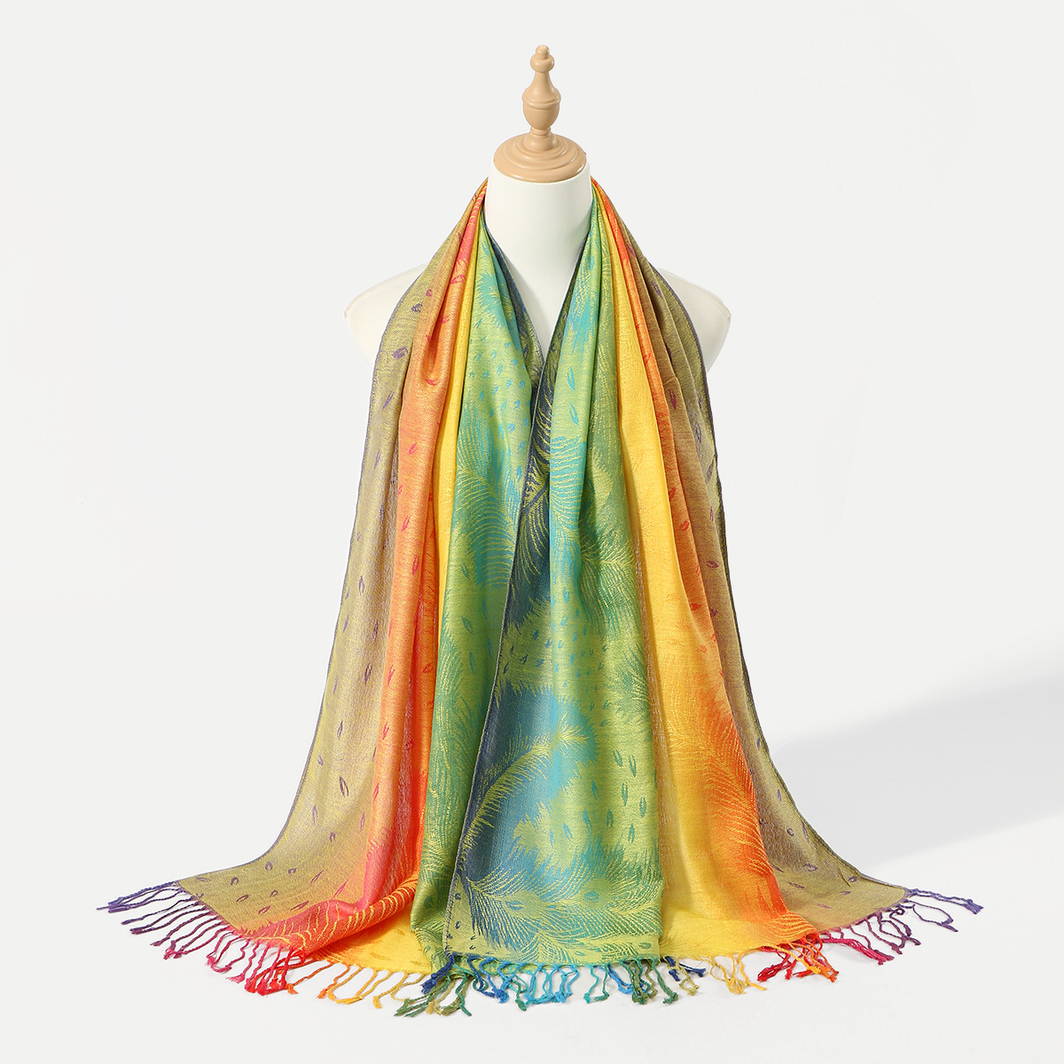 Picture of Amazon Same Style Ethnic Style Color Cashew Embroidered Long Scarf Rainbow Gradient Tassel Scarf Shawl Women's Bag Turban