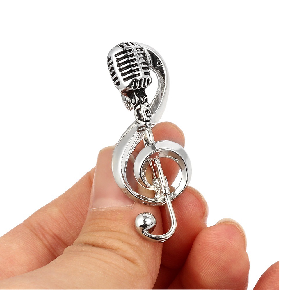 Metal men's brooch fashion personality microphone pin temperament notes creative sweater suit accessories badge